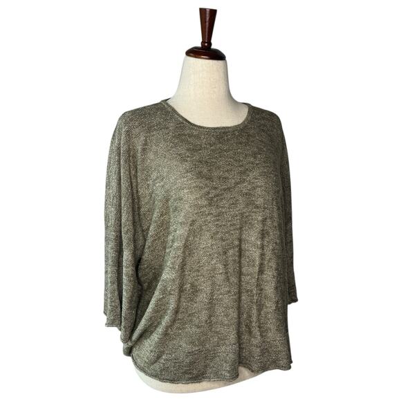 Eskandar Sweater OS Handloomed Linen Viscose Elbow Length Sleeve $1090 Khaki - Picture 1 of 10
